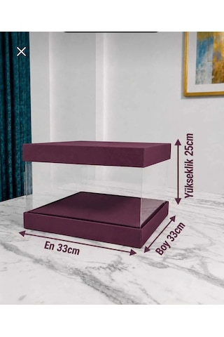 Asetat Gelin Damat Çeyiz Bohça Kutusu Mürdüm Şeffaf Katlanabilir Demonte Orta Boy 33 33 25cm 1adet