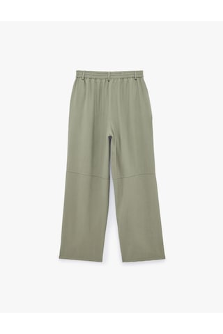 Koton Viskon Cupro Kumaş Beli Lastikli Cepli Düz Bol Paça Pantolon Haki 6sak40141ew