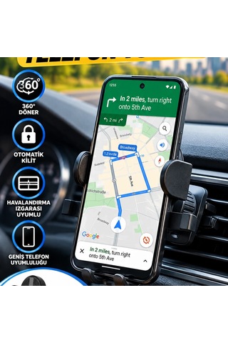 Havalandırma Izgarası Uyumlu Araç Telefon Tutucu 360 Döner Otomatik Kilitli Stand