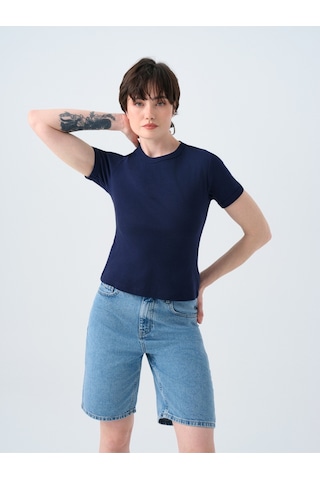 Fitted Kadın Tshirt K.kol Lacivert