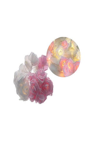 Youmex 3m 20 Led Yapay Gül Dekoratif Işık Zinciri - Pembe+beyaz Renkli, Nikah/parti/valentine Dekoru Pembe Beyaz