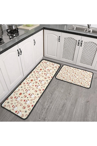 Noel Desenli 2'li Mutfak Matı, Anti-yorgunluk, Yastıklı Ve Kaymaz, Mutfak Ve Ofis İçin Noel Baba Noel Barış