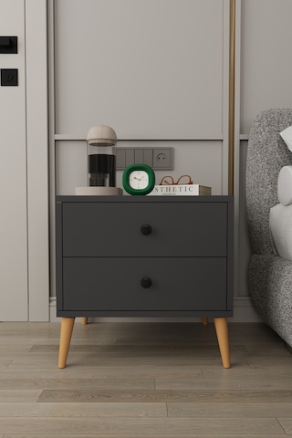 Modern 2 Çekmeceli Komodin Şifonyer %100 Mdf Çok Amaçlı Organizer Kmd03 Antrasit