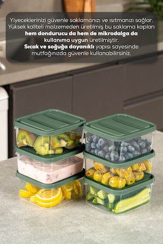 Vienev 6'lı 350 Ml Buzdolabı Dondurucu Organizer Saklama Kabı Yeşil