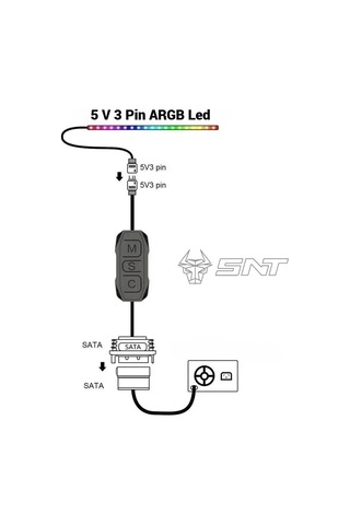 Snt Argb Denetleyici 5v 3pin Sata Güç Beslemeli 1 Port