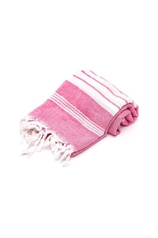 Pembe Beyaz Şeritli Yıkanmış Pamuk Peştemal Açık