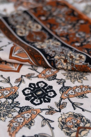 İpekçe Eşarp İp Rayon 100 100 Desenli - Turuncu Turuncu - Çok Renkli