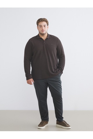 Lcwaıkıkı Classic Kahverengi Büyük Beden Polo Yaka Erkek Sweatshirt