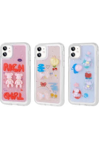 Apple Uyumlu iPhone 11 Kabartma Figürlü Parlak Uzrm Minimini Silikon Kılıf-pembe Pembe