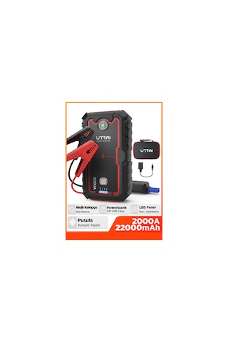 Utrai Jstar One 22000 mAh 2000A Jump Starter Taşınabilir Akü Takviye Cihazı + Çanta + Pusula + Powerbank + Led Lamba