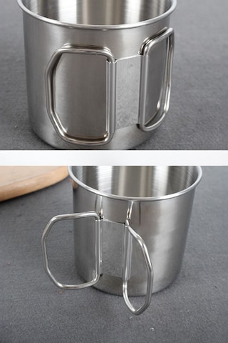 Perlotus Çelik 250 ML Katlanır Kulplu Kahve Kamp Bardağı Fincanı