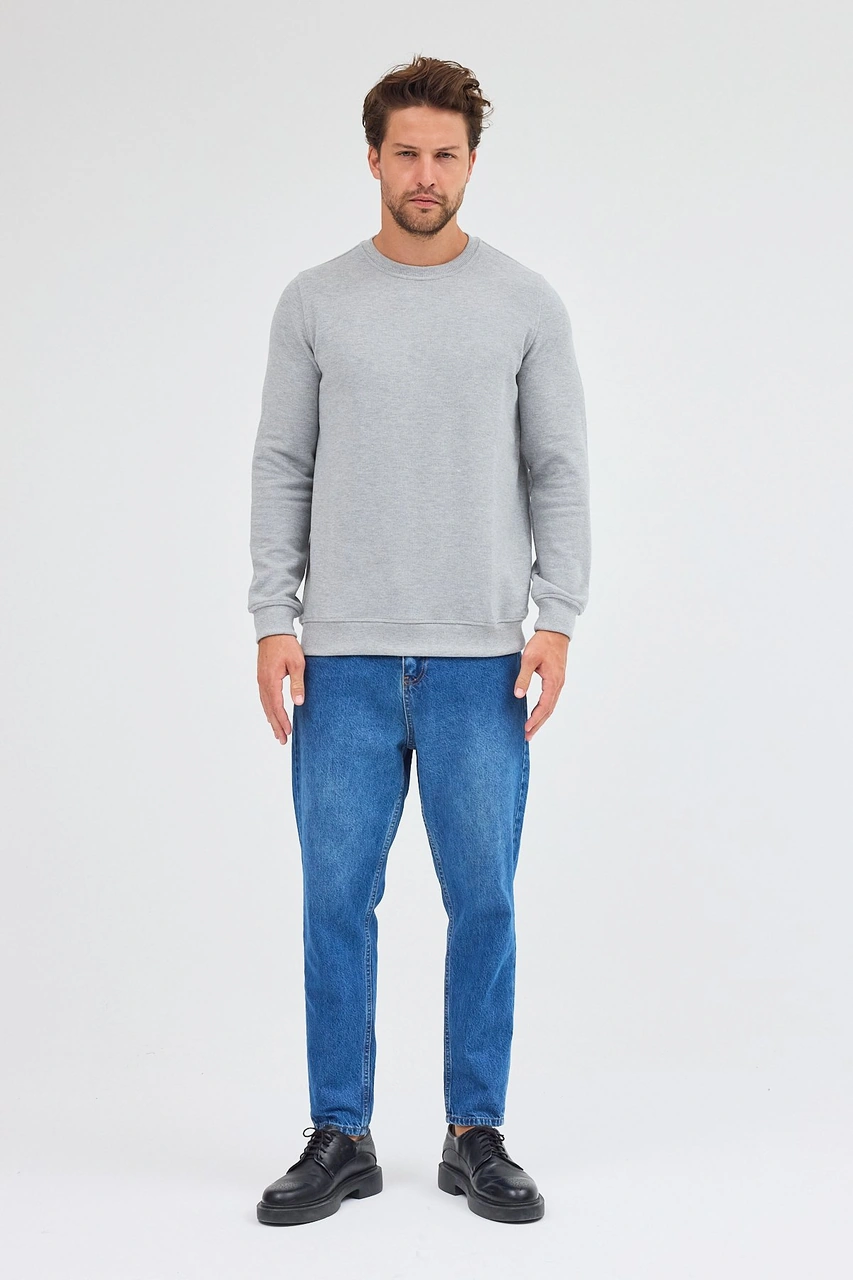 İmza Gri Uzun Kol Bisiklet Yaka Düz Pamuklu Comfort Fit Sweatshirt 1013255150 Gri