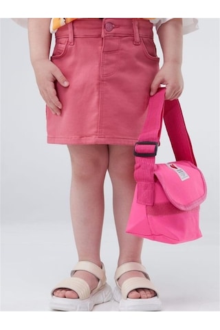 Kız Çocuk Lcralı Düğmeli Etek-12651 Gülkurusu