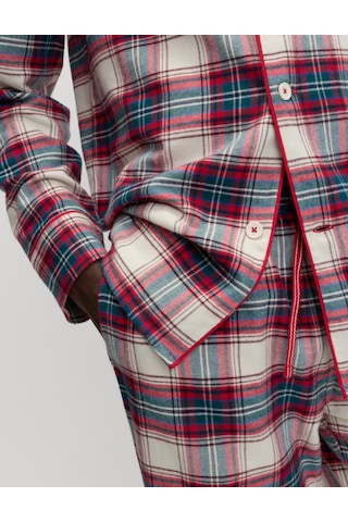Marks & Spencer Saf Pamuklu Kareli Pijama Takımı T07005139 Krem