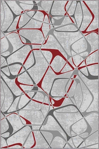 Kırmızı Geometrik Kaymaz Tabanlı Dekoratif Halı Lk004n11