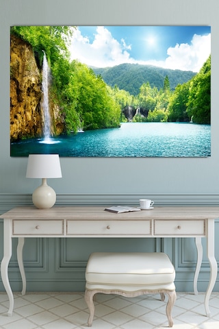 Göl Orman Şelale Doğa Tabiat Kanvas Tablo 120 x 80