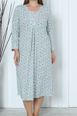 Kadın Tunik Uzun Gecelik Uzun Kollu Büyük Beden Pamuklu Mınt Mint