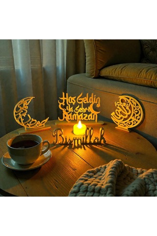 Led Mumlu Hoş Geldin Ya Şehr-i Ramazan Dekor Seti 3 Lü Hilal & Bismillah Masaüstü İslami Dekor