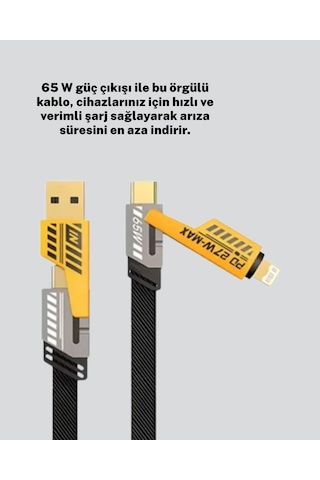 Örgülü Tasarım 4 Ü 1 Arada Usbc Lightning Hızlı Şarj Kablosu