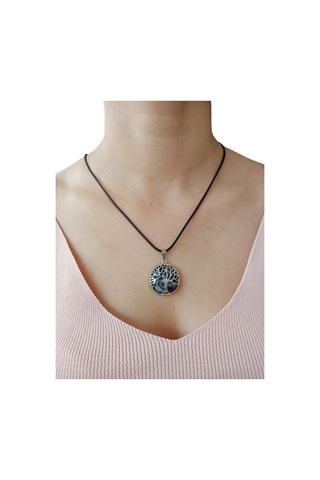 Sodalit Doğal Taşlı Hayat Ağacı Çelik Kolye - Kadın