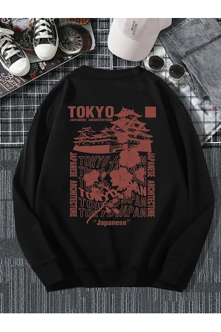 Tarzsokak Japon Tokyo Sakura Baskı Bahar Rahat Kadın Kazak Kazak Sıcak Yumuşak Hoodies Gevşek Crewneck siyah