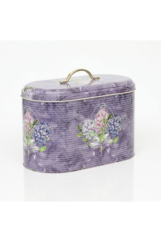 Flower Purple Desenli Oval Metal Ekmek Kutusu, 10.4 Lt Lila