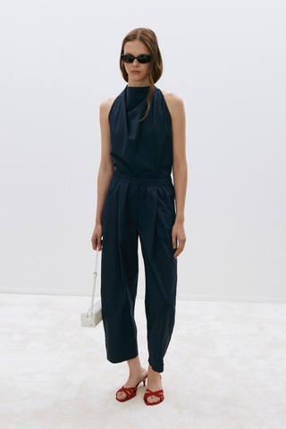 Suud Collection Lacivert Marty Halter Yaka Poplin Bluz