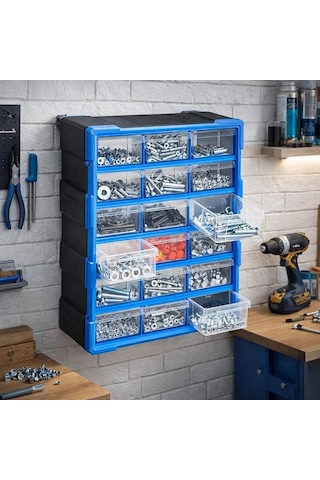 Proalet Monoblock Çekmece Seti 18'li, Büyük Boy, 38,1x15,7x47,5 Cm, Vida, Hobi, Parça Saklama Kutusu, Atölye, Büro Diğer