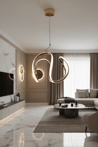 Eylül Gold Led Avize 24w Gold Kaplama Modern Sarkıt Avize 3 Renk Işık Seçenekli Beyaz-sarı-günışığı Gold