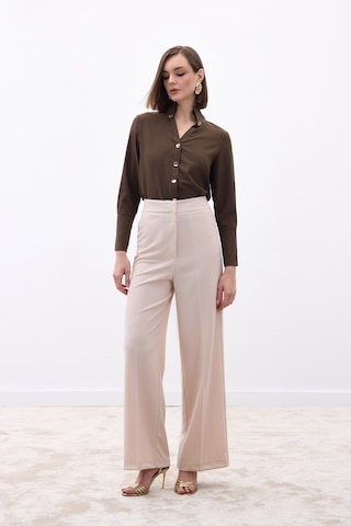 Sateen Palazzo Krep Pantolon - Taş-136714 Taş