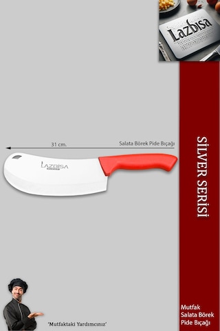 Lazbisa MFT-525 Silver Serisi Pide Börek Bıçağı Mutfak Bıçak Salata Pizza Bıçağı Kırmızı