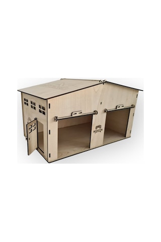 Ahşap Oyuncak Garaj Açılır Çatı Ve Kapılı