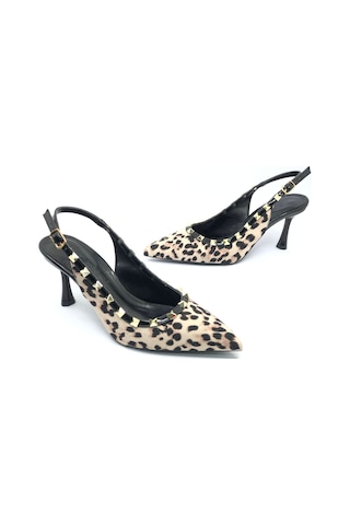 Feles Zımba Şerit Detaylı Arkası Açık Stiletto Kadın Topuklu Ayakkabı Leopar