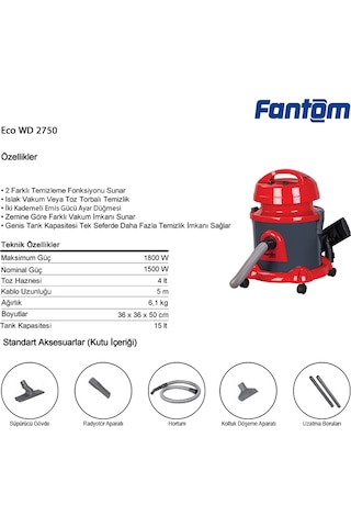 Fantom Eco WD 2750 1800 W Islak - Kuru Elektrikli Süpürge