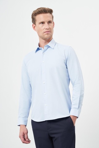 İmza Koyu Mavi Uzun Kol Düz Bez Ayağı Sert Yaka Cepsiz Pamuklu Classic Slim Fit Gömlek 1004245267 Koyu Mavi