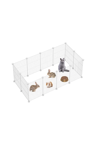 Hodbehod 12 Panel Metal Beyaz Hayvan Oyun Kafesi Kedi Kuş Evcil Hayvan