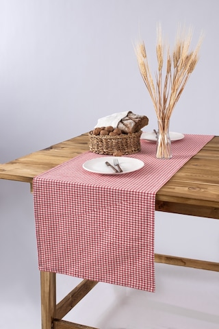 Doku Keten Piti Kareli Kırmızı Runner - Piknik Örtüsü 40 x 150 CM Kırmızı