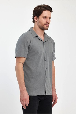 Erkek Rahat Kalıp Ottoman Kumaş Nefes Alabilen Pamuklu Apaş Yaka Gömlek Açık Haki