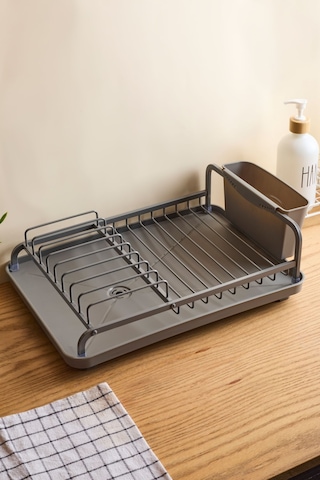 Gourmet Gray Alüminyum Bulaşıklık Tabaklık Döndürülebilir Su Tahliye Sistemli Grı Gri