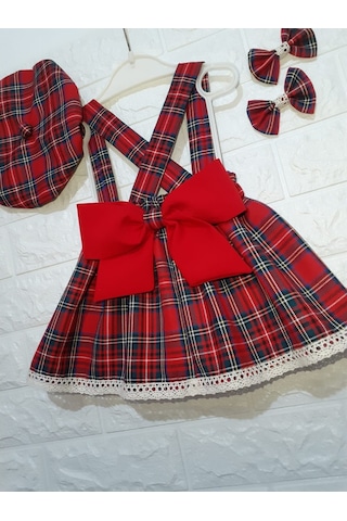 Eylülcebutik Eylülce Ekoseli Kız Bebek Salopet Takım