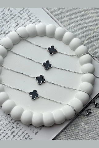 Aurrarii Gümüş Renk Cleef Beyaz Sedef Yonca Çelik Bileklik Çok Renkli
