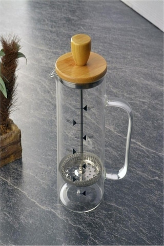 Sarı Bambu Kapaklı French Press Bardağı Sarı