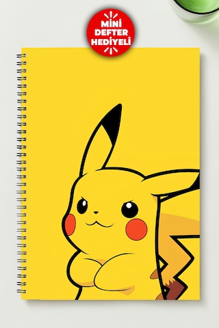 Pikachu A5 Metal Spiralli Çizgisiz Karton Kapak Pikachu Defter Çok Renkli