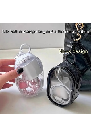 Konesam Su Geçirmez Şeffaf Kablolar Ve Kulaklık Organizer Çantası - Katlanabilir, Çift Zip Ve Anahtar Kemerli Elips Depolama Çantası