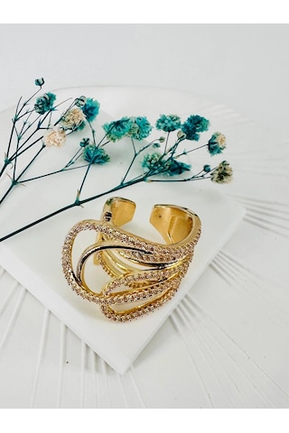 Ayarlanabilir Gold Zirkon Taşlı Pirinç Bijuteri Yüzük - Yz0008 Diğer