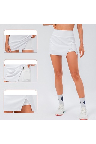 Ximistore9 Yüksek Bel Spor Etek Kısa Şortlu, Anti-slip Hızlı Kuruyan, Yoga Tenis Golf İçin, Cepli Kadın Spor Giyimi Beyaz