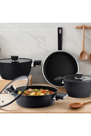 Lines L-5090 İndüksiyonlu Bioseramik Kristal 7 Parça Tencere Seti