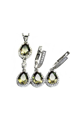 Zultanit Taşlı Gümüş Oval Mekik Damla Kadın Kolye Küpe Seti