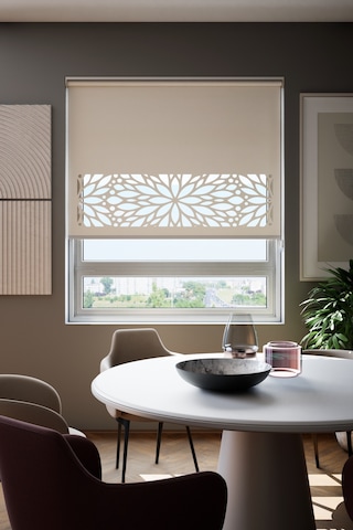 Lazer Kesim Mat Stor Perde, Lazer Kesimli Modern Serisi, M-131002 Ekru Renk Ekru