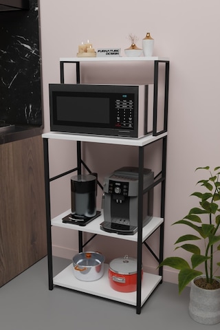 Mutfak Banko Raf Dolap Düzenleyici Mikrodalga Fırın Rafı Beyaz